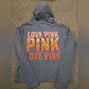 PINK Victoria's Sequin Large Bling Vintage Ombre Sequin Full Zip Hoodie.